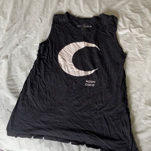 Black, slightly distressed moon child tank